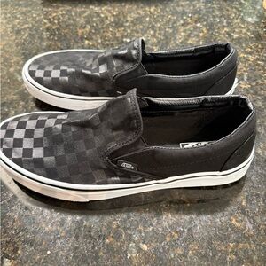 Vans Black and Gray Checkered Slip-Ons